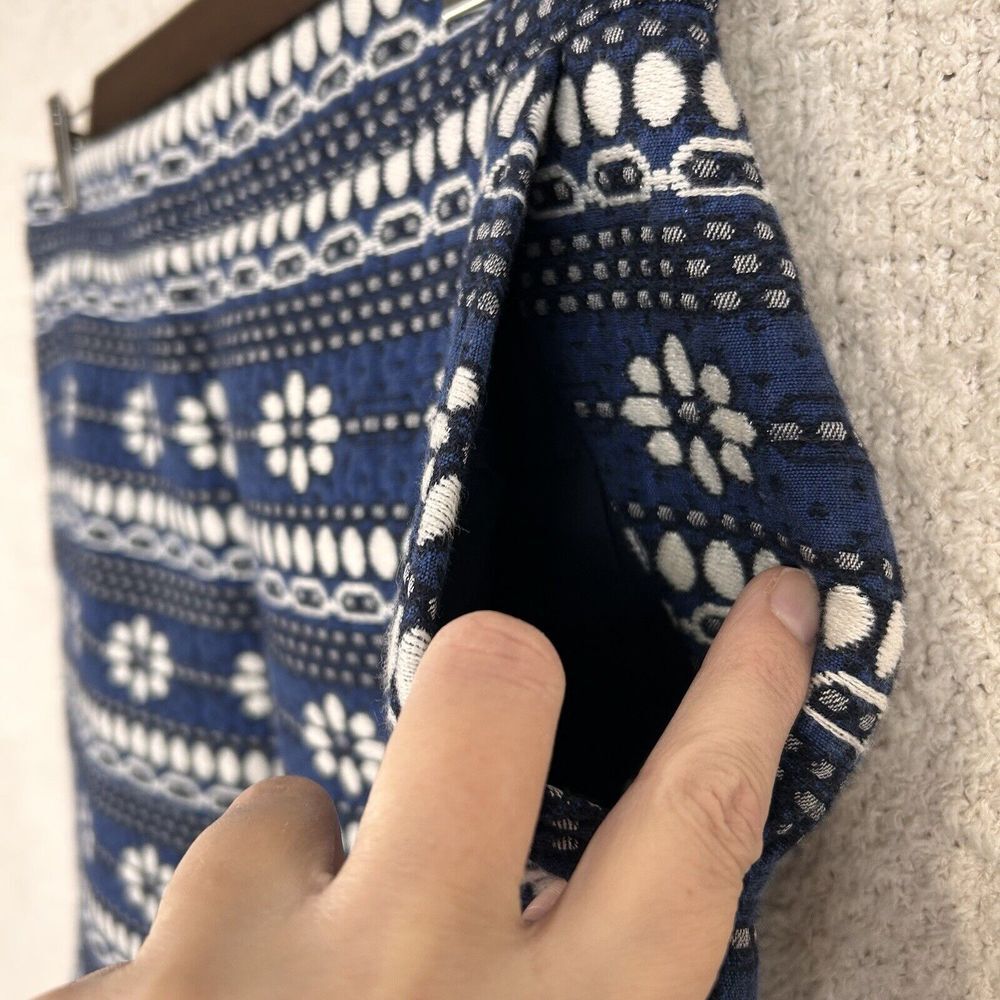 J. Crew Skirt Womens 6 Blue Floral Jacquard Lined Pencil Mini Back Zip Pockets - Picture 3 of 15